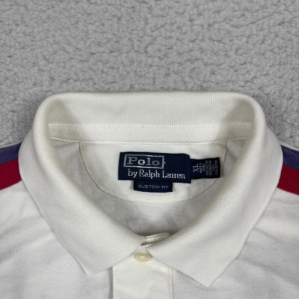 Polo Ralph Lauren France Polo Shirt Mens XL White Big Pony Custom Fit Sporty